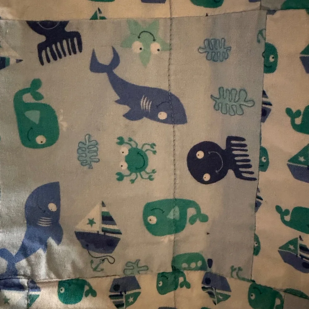 Handmade Nautical Baby Quilt Blue Teal Whale Shark Sailboat Reversible Unisex